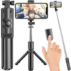  SMARTECH Selfie stick multifunctional, Trepied, Suport pentru telefon, Bluetooth 4.0, telecomanda detasabila, Telescopic, Compatibil iOS/Android, Negru