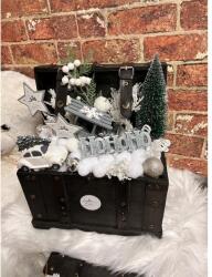 LUX&BOX Adventi asztaldísz Box - karácsonyi dekoráció kincses ládában, nagy méret, fehér-szürke