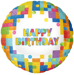 PartyPal Szülinapi fólia lufi 18" 45cm Happy Birthday, Építőkocka (LUFI182120)
