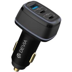 DEVIA SMART autós töltő USB+2 Type-C aljzat (5V/3A, 115W, PD gyorstöltő, LED fény) FEKETE (ST379918)