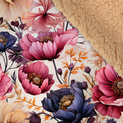 Takoy Téli softshell bézs színű sherpa (báránybunda) anyaggal prémium 20000 / 10000 sötét virágok 86