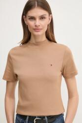 Tommy Hilfiger tricou din bumbac femei, culoarea maro, cu turtleneck PPYH-TSD003_82X (WW0WW40586)