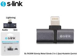 S-Link Átalakító - SL-TA30M (Bemenet: Lightning, Kimenet: 2xLightning, iphone töltés és fejhallgató, fém, szürke) (31590)