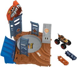 Mattel Hot Wheels Monster Trucks Arena World: Semi-Finals Asst - Tiger Shark's Spin Out Frenzy, Racetrack (includes 3 toy cars) (HNB93)