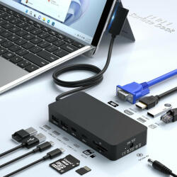 Yeemie Pro Surface Dock 11 az 1-ben 4K HDMI USB-C HDMI VGA RJ45 SD/TF Microsoft Surface-hez (UD1933)