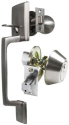 Gomboss/perfekto Amig Amerikai Stílusú Bejárati Ajtókra Való Kilincs-Zár Szett Szatén króm Szögletes Pajzzsal (25-600146-80)