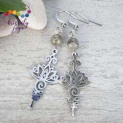 Kristály Jóga Shop Labradorit 6 mm-es ásvány fülbevaló, lótusszal