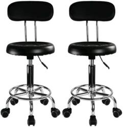 Nbw Set 2 bucati - Scaun hidraulic cu spatar si roti, Negru, Taburet rotativ, Pentru salon, Cosmetica, Manichiura, Pedichiura, Frizerie, Coafor, Piele ecologica, Cu suport pentru picioare