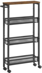 VASAGLE Konyhai tálaló kocsi, gurulós tároló 4 polcos, rusztikus barna és fekete 45x13x77cm (LRC032B01V1)