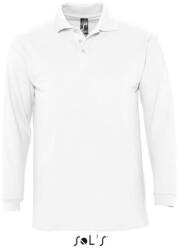 SOL'S Férfi WINTER II hosszú ujjú három gombos galléros piké pamut póló, SOL'S SO11353, White-2XL (so11353wh-2xl)