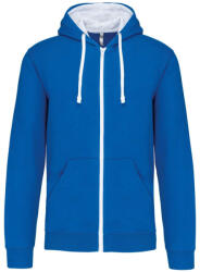 Kariban Férfi cipzáras pulóver kontrasztos bélésű kapucnival, Kariban KA466, Light Royal Blue/White-L (ka466lro-wh-l)