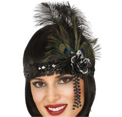 Fiestas Guirca Fekete flitteres fejpánt tollal