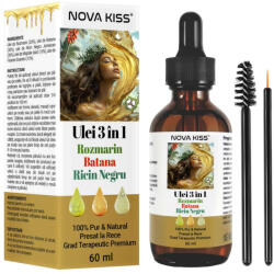 NOVA KISS Ulei 3 in 1 Rozmarin, Batana si Ricin Negru NOVA KISS , 100% Pur Natural, Grad Terapeutic Premium, pentru Cresterea Parului, Tratarea Scalpului si Pielii, 60 ml