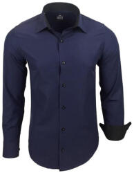 RUSTY NEAL cămașă bărbați R-44 cu mânecă lungă, slim fit Albastru inchis 6XL