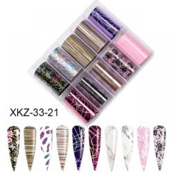 Everin Set 10 Folii Transfer Unghii Mix Design XKZ-33-21 | Nail Art Profesional 100×4 cm (XKZ-33-21)