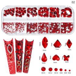 Everin Cristale Decor Unghii Roșii - Mărimi și Forme Diferite Nail Art KK-02 (KK-02)