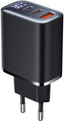 Xmart Бързо зарядно устройство с 2 x USB-C и 1 x USB-A изходи и Дигитален дисплей Xmart, 30W, Черно, 25040 (25040)