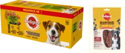 PEDIGREE Pedigree Nedvestáp felnőtt kutyáknak tasak Vegyes ízek (csirke és zöldség, marha és zöldség, pulyka és sárgarépa, marha és bárány) 40x100g + PEDIGREE® Ranchos Superfoods marhahússal, bogyós gyümölcsök