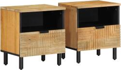vidaXL 2 db barna tömör mangófa éjjeliszekrény 40 x 33 x 46 cm (4017727)