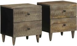 vidaXL 2 db világosszürke tömör mangófa éjjeliszekrény 40 x 33 x 46 cm (4017791)