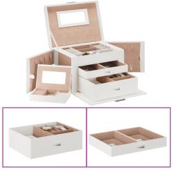 vidaXL ékszerdoboz 3 rétegű tükörrel zárható fehér 26x18x17, 5 cm (4103558)