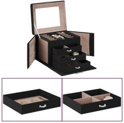 vidaXL ékszerdoboz 3 rétegű tükörrel zárható fekete 26x18x17, 5 cm (4103561)