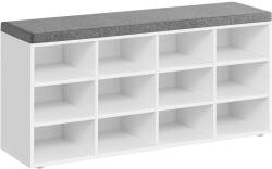 VASAGLE Cipőpad, Tárolópad párnázott üléssel, 12 rekesszel, fehér (LHS012W14) - tutihome