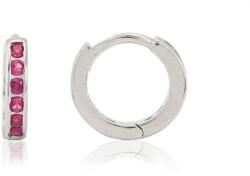 Ezüst fülbevaló bepattintós karika pink kövekkel 10mm ródiumbevonatos