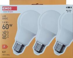Legrand(Emos) EMOS LED izzó Basic A60 / E27 / 9, 4 W (60 W) / 806 lm / Természetes fehér (EMOS-ZL5F43-3)