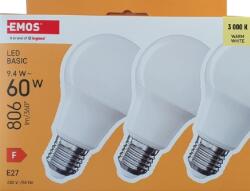 Legrand(Emos) EMOS ZL5F42-3 Basic A60 / E27 / 9, 4W (60W) / 806lm / Meleg fehér LED izzó (EMOS-ZL5F42-3)