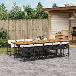 vidaXL 11 részes fekete polyrattan kerti étkezőgarnitúra párnákkal (3211299)