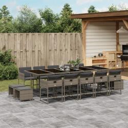 vidaXL 15 részes szürke polyrattan kerti étkezőgarnitúra párnákkal (3211352)