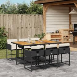 vidaXL 7 részes fekete polyrattan kerti étkezőgarnitúra párnával (3211275)