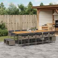 vidaXL 15 részes szürke polyrattan kerti étkezőgarnitúra párnákkal (3211358)