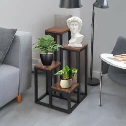 SPRINGOS fém+bútorlap Virágállvány 34x34x68cm - Fekete, Barna (GA0209)