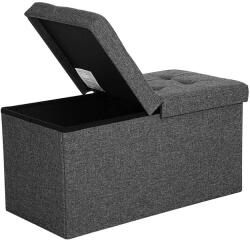 SONGMICS Összecsukható vászon pad tárolóval, felnyíló fedéllel, sötétszürke, 76x38x38 cm (LSF46GYZ)