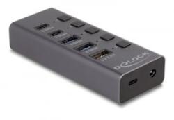 Delock Hub USB 5 Gbps 2 x A-típusú és 2 x USB Type-C anya és 1 x gyorstöltő port + kapcsoló (64248) (64248)