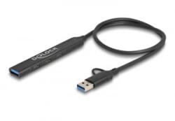 Delock 4 portos vékony USB hub USB Type-C vagy A-típusú USB csatlakoztatóval és 3 x USB 5 Gbps USB Type-C és 1 x USB 5 Gbps A-típusú (64272) (64272)