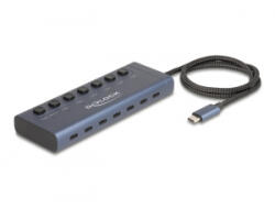 Delock USB 5 Gbps hub 7 USB Type-C porttal és kapcsolóval, melyből 6 adatport és egy adat és 20 Wattos PD port (63410)