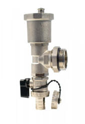  Osztó-gyűjtő végelem 1" KM + automata légtelenítő + töltő ürítő csappal krómozott réz, 10 bar/110°C, osztóvég (EVP-AEE1)