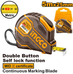 INGCO Mérőszalag 5 m x 25 mm gumírozott (HSMT08051E) - vasasszerszam
