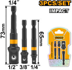 INGCO Dugókulcs adapter 3 részes 1/4" Hex-->1/2", 1/4", 3/8 (AMN365A01)
