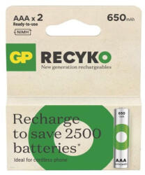 GP Batteries ReCyko NiMH Újratölthető Elem HR03 (AAA) 650mAh 2db 1000+ Töltési Ciklus