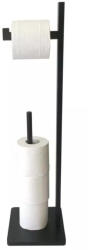 Kinghoff 2in1 bambuszfa wc kefe állvány wc papír tartóval - fekete (KH-1749) (KH-1749)
