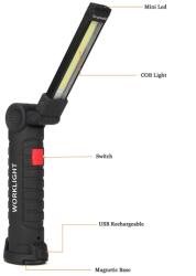  Сгъваема работна лампа worklight w-52 с cob led, магнит, кука