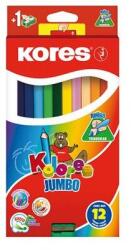 Kores Színes ceruza készlet, háromszögletű, vastag, KORES Jumbo, 12 különböző szín
