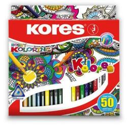 Kores Színes ceruza készlet, háromszögletű, KORES Triangular, 50 különböző szín