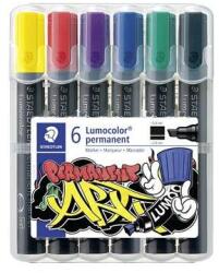 STAEDTLER Alkoholos marker készlet, 2-5 mm, vágott, STAEDTLER Lumocolor® 350, 6 különböző szín