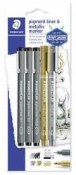 STAEDTLER Tusfilc és dekormarker készlet, 5 db, STAEDLER, Pigment Liner 308