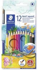 STAEDTLER Akvarell ceruza készlet, hatszögletű, ecsettel, STAEDTLER Noris® aquarell 144 10, 12 különböző szín